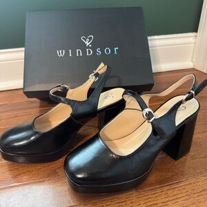 Windsor Black Chunky Heel Mary Janes